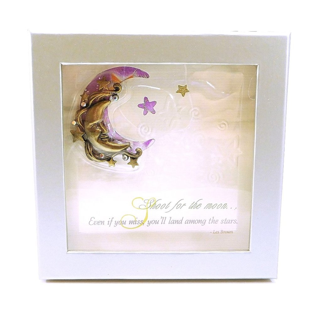 New Moon & Stars Brooch Pin Darling Dash Shoot for the Moon Card Rhinestones